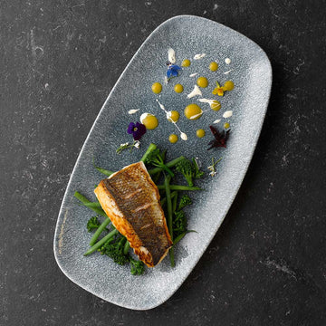 Raku Topaz Blue Chefs' Oblong Plate 35.5 x 18.9cm